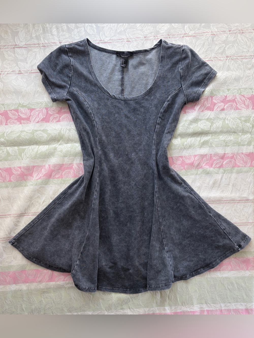 Forever 21 Washed Charcoal Scoop Neck Fit & Flare Dress
